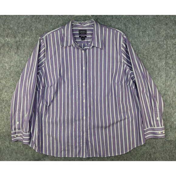 Chaps Purple White Striped Button Down Shirt Plus Sz 3X Cotton Womens Blouse Top - Picture 1 of 8